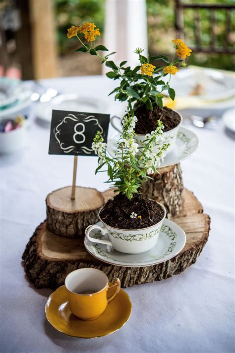 Rustic Wood And Teacup Centerpiece Simple Wedding Decorations