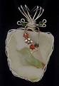 Broken china jewelry Fall colors pendant vintage silver wire