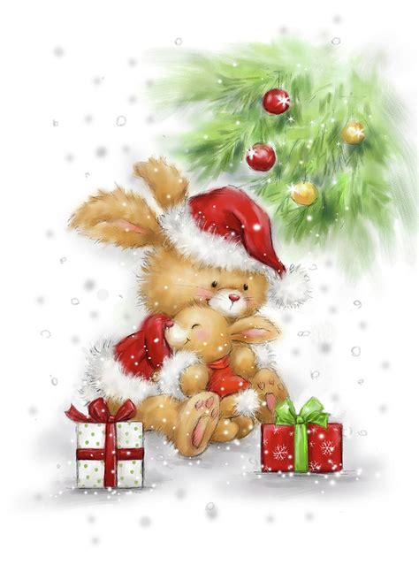 Christmas Rabbit Hug Mixed Media By Makiko Fine Art America