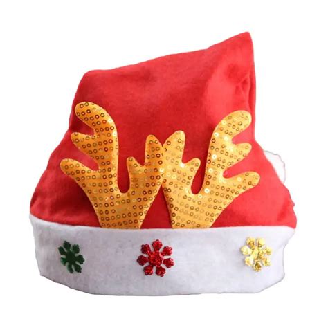 Seqins Xmas Red Cap Elk Novelty Hat For Christmas Party Santa Claus