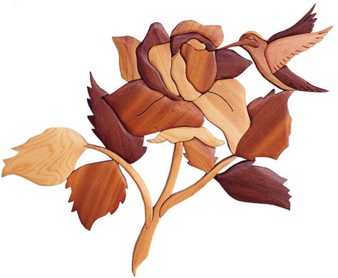 Intarsia Woodworking Pattern Rose And Hummingbird