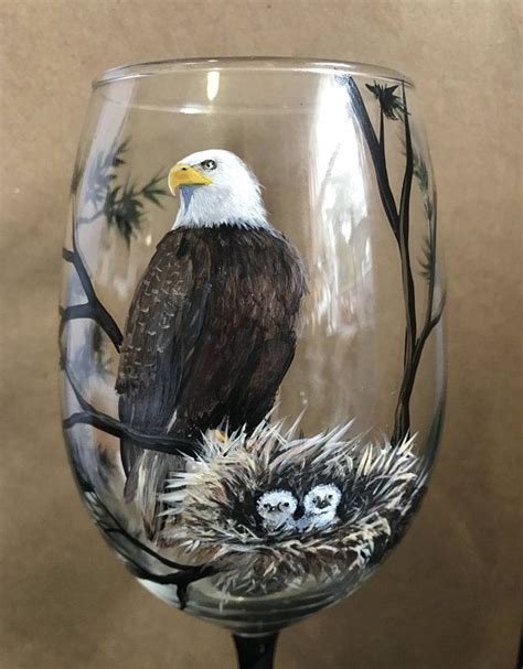 Bald Eagle Hand Painted Pilsner Beer Glass American Bird Northern Woods Pine White Birch Tree