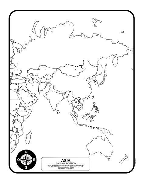 Mapa Asia con división política con y sin nombres Celebérrima com