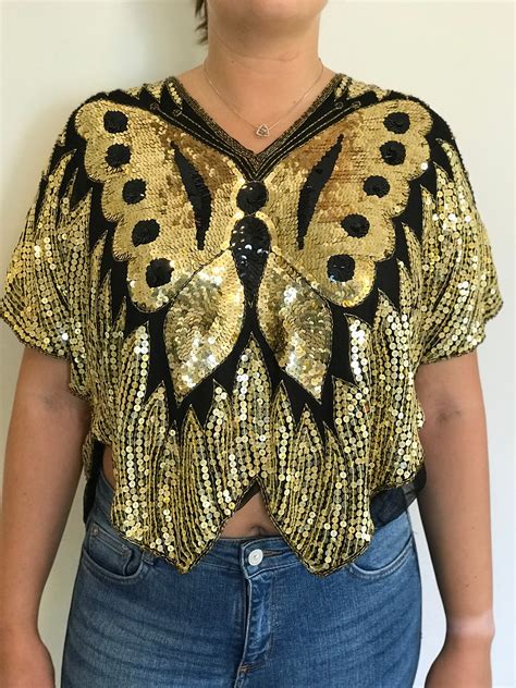 Butterfly Sequin Top Butterfly Top Sequin Vintage Shirt Etsy