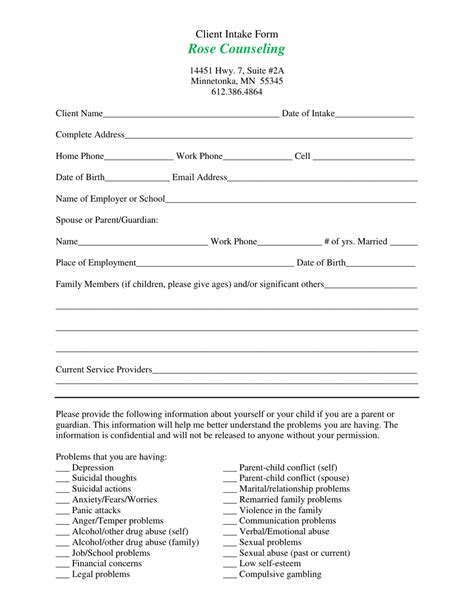 Client Intake Form Rose Counseling Fill Out Sign Online And Download Pdf Templateroller