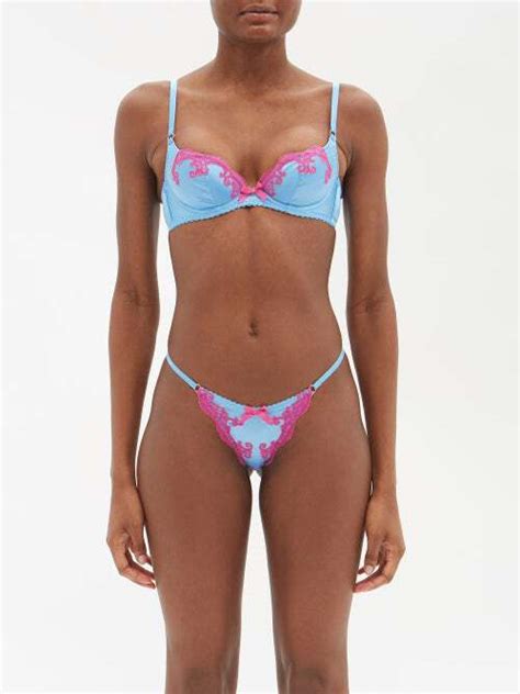 Buy Agent Provocateur Molly Lace Trimmed Silk Blend Satin Thong Blue Pink At 70 Off