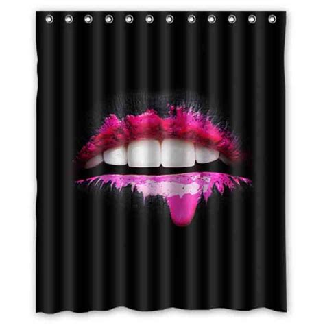 black sexy mouth pink lips teeth waterproof shower curtain home bathroom curtains with 12 hooks