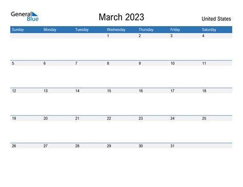 Excel March 2023 Calendar Printable Calendar 2023