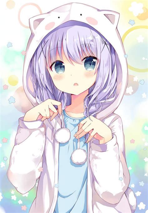Cute Anime Girl With Purple Hair And Blue Eyes