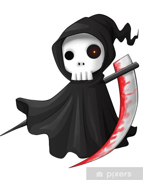 Cute Cartoon Grim Reaper With Scythe Isolated On White Stock Vector Art
