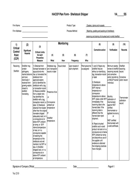 Seafood Haccp Plan Example Fill Online Printable Fillable Blank