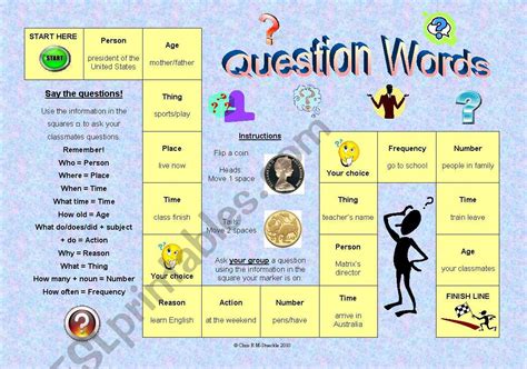 Question Words Board Game English Esl Worksheets For Distance Zohal