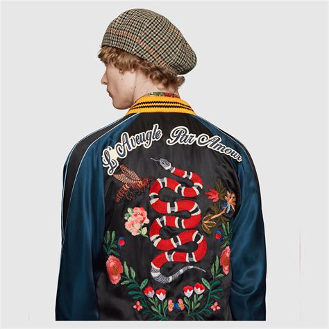 Silk Bomber Jacket With Embroideries Gucci Mens Bombers And Leather