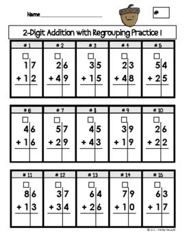 This set of subtraction flashcards provides students with the opportunity to practice regrouping using whatever strategy works for them! 2 Digit Addition With Regrouping Pdf - 2 Digit Addition Worksheets - This addition worksheet is ...