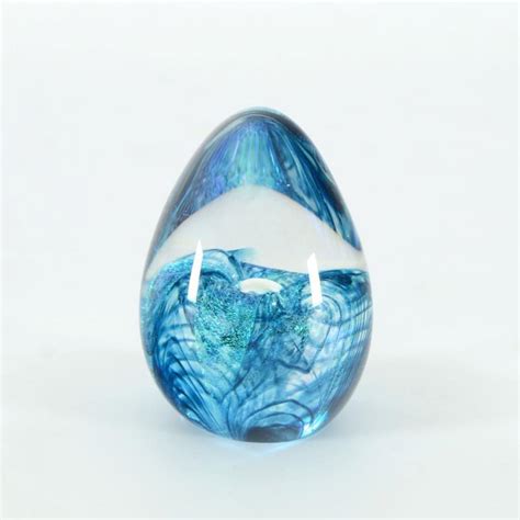 Glass Eye Studios Aqua Flower Hand Blown Glass Egg Sculpture