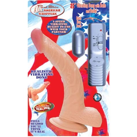 All American Whopper 8 Inches Curved Vibrating Dong Balls Beige