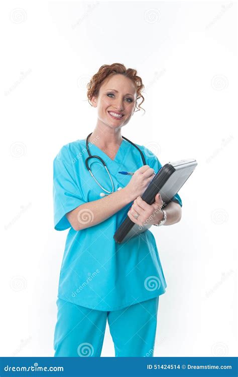 Smiling Nurse Holding A Clipboard Stock Photo Image Of Expression