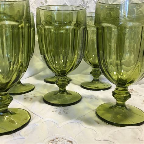 6 Olive Green Duratuff Libbey Water Goblets Mid Century Etsy Libbey Water Goblets Olive Green
