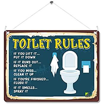 Put The Lid Down Flush Wash Your Hands Stylish Bathroom Rules Toilet Rules Door Sign Blue