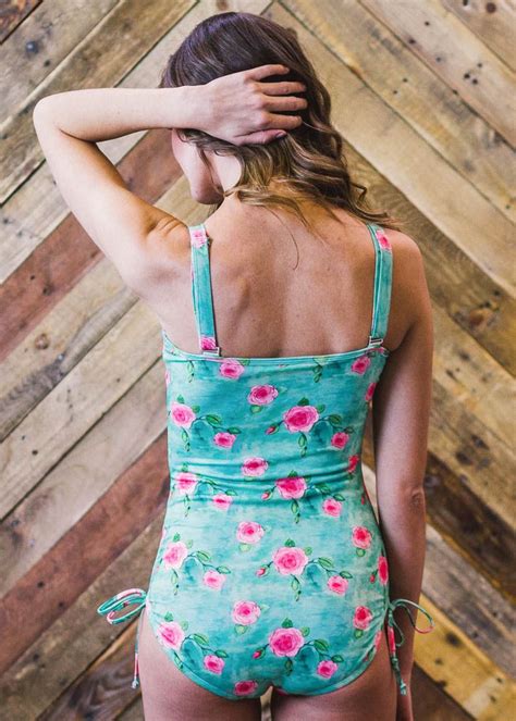 Paige One Piece Swimsuit In Mint Floral Print Watercolor Flower