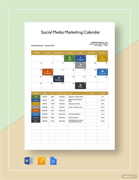 Social Media Marketing Calendar Template Ad Paid Media Social