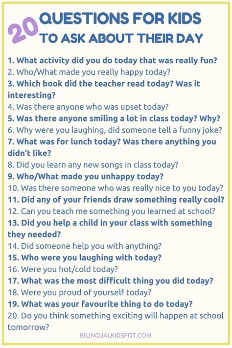 Fun Questions To Ask Kids About Their Day Bilingual Kidspot