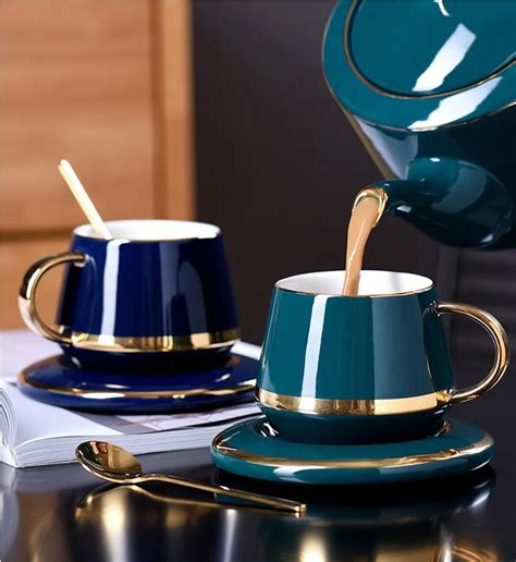 Luxury European Style Ceramic Coffee Cup And Saucer Set Household