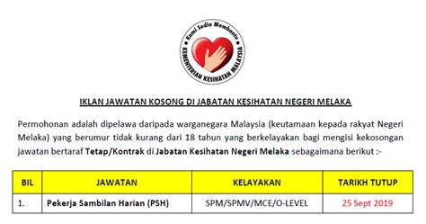 Semua pentadbiran dan aktiviti peringkat negeri adalah diuruskan oleh pejabat ini. Jawatan Kosong di Kementerian Kesihatan Negeri Melaka ...