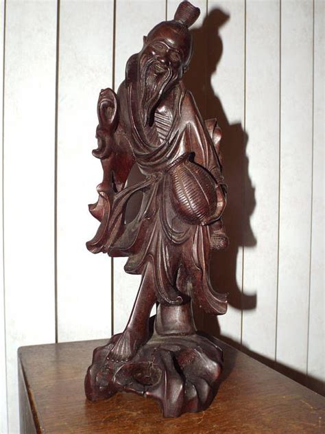 Antique Chinese Fisherman Old Bearded Man Wood Statue Etsy Wood