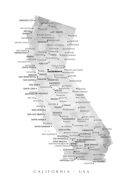 Cartina Di Map Of California In Gray Watercolor ǀ Cartine Di Città E