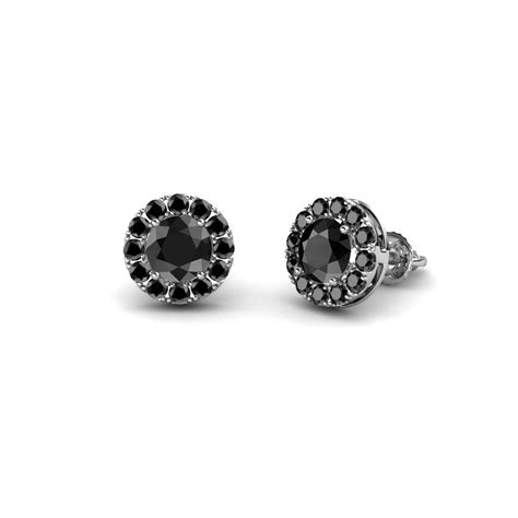 Black Diamond Womens Halo Stud Earrings 090 Ctw 14k White Gold Trijewels