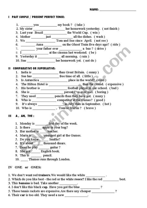 Grade 7 language arts worksheets. Grammar Test - 7th grade - ESL worksheet by sicadu