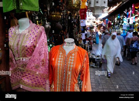 Moroccan Womens Clothes For Sale In The Souk Marrakech Morocco Stock