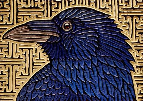 Flickrppvaboe Blue Raven Painted Woodcut Block Lisa