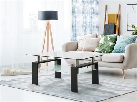 Rectangle Glass Coffee Table Clear Coffee Table，modern Side Center Tables For Living Room