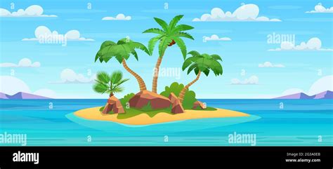 Isla Tropical De Dibujos Animados Con Palmeras Imagen Vector De Stock Alamy