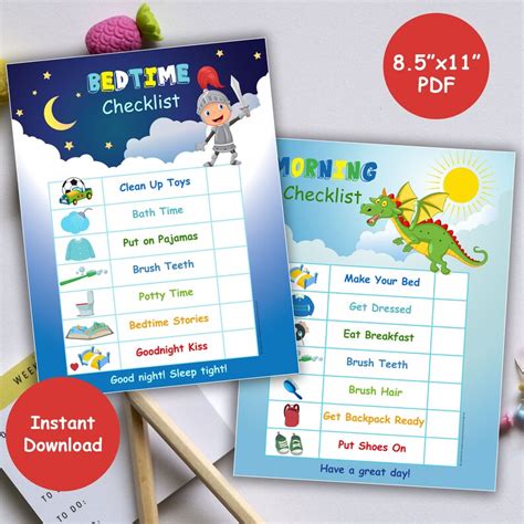 Morning And Bedtime Checklist Printable Morning Bedtime Kids Etsy