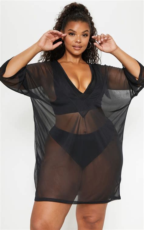Plus Black Plunge Chiffon Beach Cover Up Cover Up Plus Size Models Chiffon Beach Cover Up