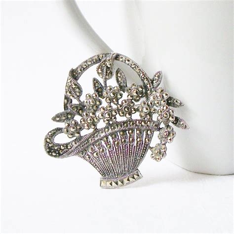 Vintage Sterling Marcasite Brooch Vintage Flower Basket Etsy