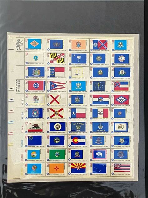1976 13 Cent Us Stamps Bicentennial State Flags Full Sheet Etsy