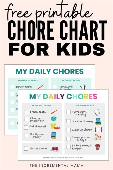 Free Printable Chore Chart For 5 6 Year Olds In 2020 Free Printable