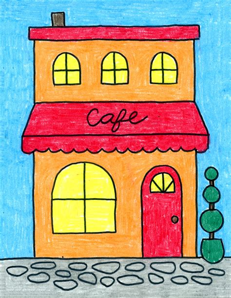 Simple Tips On How To Draw A Cafe Tutorial And Cafe Coloring Web Page