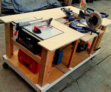Fences provide both safety and accuracy. Mobile Workbench With Built-in Table & Miter Saws | Mobile ...