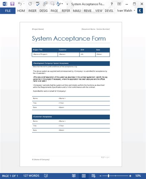 System Acceptance Form Ms Word Software Testing Templates Forms