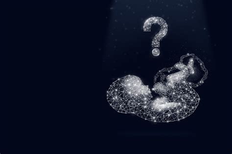 Fetus Hologram With Question Mark On Dark Blue Background Pregnancy