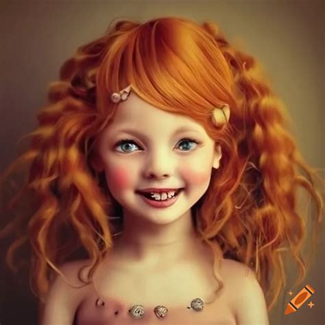 Illustration Of Adorable Ginger Haired Girls With Unique Embellishments