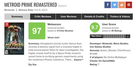 Metroid Prime Remastered Currently Sits At 97 In Metacritic For Both