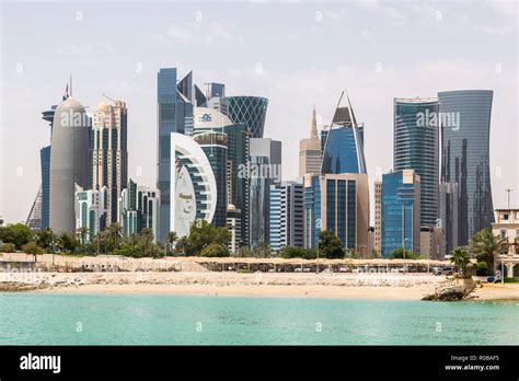 The Skyline Of Doha Qatar Modern Rich Middle Eastern City Of