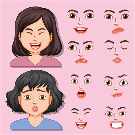 Girl With Different Facial Expression 520383 Vector Art At Vecteezy