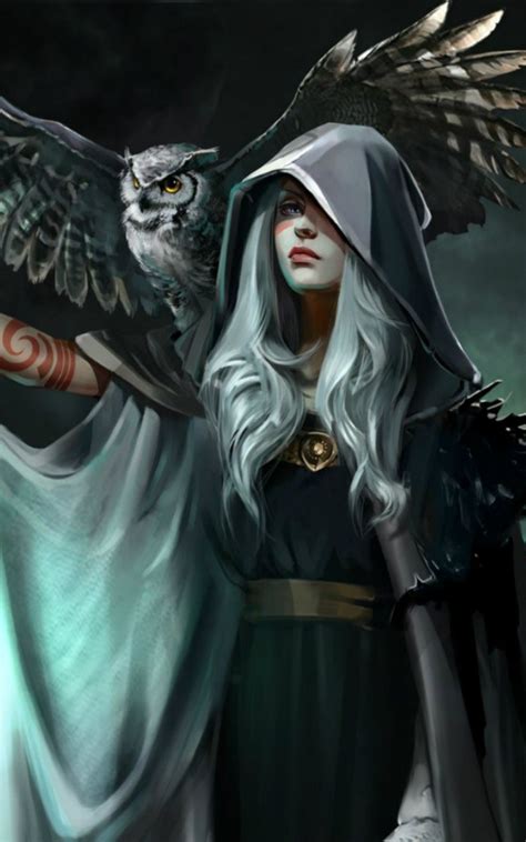 Download 1600x2560 Fantasy Women Hood Owl Lantern Tattoo White